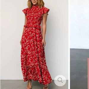 Orla Ruffle Maxi Dress - Red Floral